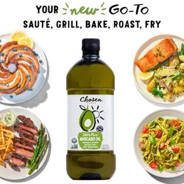 Chosen Foods 100% Pure Avocado Oil for Cooking - 1.75L - Made With Good Fats from Avocados, Naturally Refined, Never Adulterated, High Smoke Point, Non-GMO, Soy-Free, Canola Oil-Free, Gluten-Free, Paleo, Keto
