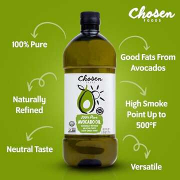 Chosen Foods 100% Pure Avocado Oil for Cooking - 1.75L - Made With Good Fats from Avocados, Naturally Refined, Never Adulterated, High Smoke Point, Non-GMO, Soy-Free, Canola Oil-Free, Gluten-Free, Paleo, Keto