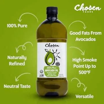 Chosen Foods 100% Pure Avocado Oil for Cooking - 1.75L - Made With Good Fats from Avocados, Naturally Refined, Never Adulterated, High Smoke Point, Non-GMO, Soy-Free, Canola Oil-Free, Gluten-Free, Paleo, Keto