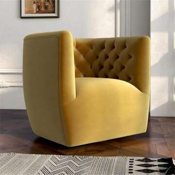 Comfy Dark Yellow Velvet Swivel Accent Chair for Home