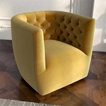 Comfy Dark Yellow Velvet Swivel Accent Chair for Home