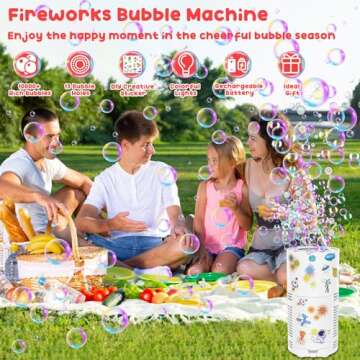 Panamalar Fireworks Bubble Machine, Kids Automatic Bubble Blower with Lights/Battery/DIY Sticker/80m...