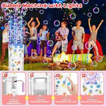 Panamalar Fireworks Bubble Machine, Kids Automatic Bubble Blower with Lights/Battery/DIY Sticker/80ml Solution, 10000+ Bubbles per Minute Electric Bubble Machine Making Toys for Outdoor Party Wedding