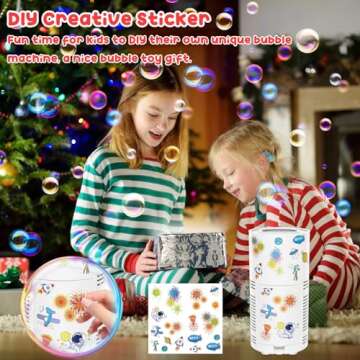 Panamalar Fireworks Bubble Machine, Kids Automatic Bubble Blower with Lights/Battery/DIY Sticker/80ml Solution, 10000+ Bubbles per Minute Electric Bubble Machine Making Toys for Outdoor Party Wedding