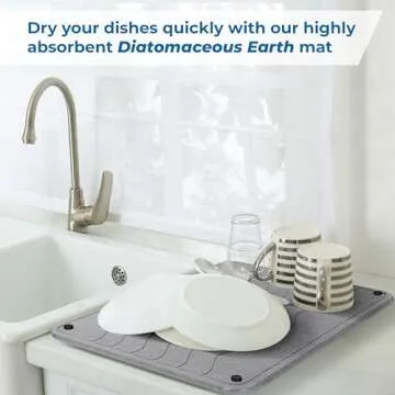 Spaceneat Diatomite Stone Drying Mat for Kitchen Counter - Rapid Moisture Removal - 15.7" x 11.8" Large Dish Drying Stone for Kitchen Sink - Diatomaceous Earth Quick Dry Dish Mat - Gray Waves
