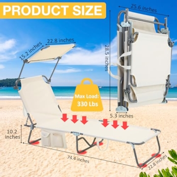 Menkxi Beach Lounge Chair Set with 360° Canopy Sunshade