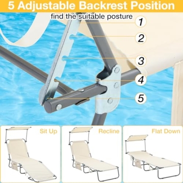 Menkxi Beach Lounge Chair Set with 360° Canopy Sunshade