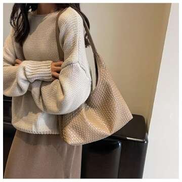 2024 Woven Leather Tote Bag for Women Top-handle Shoulder Bag, Hobo Bags Large Capacity Soft Vegan Crossbody Handbag Underarm (apricot)