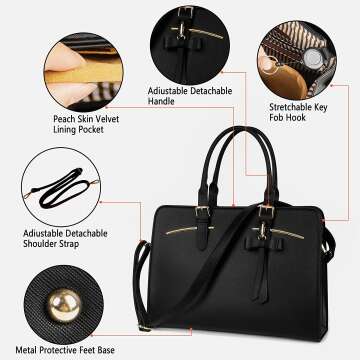 Chic 14 Inch Laptop Bag Set with USB Port - Black