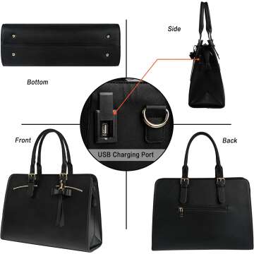 Chic 14 Inch Laptop Bag Set with USB Port - Black