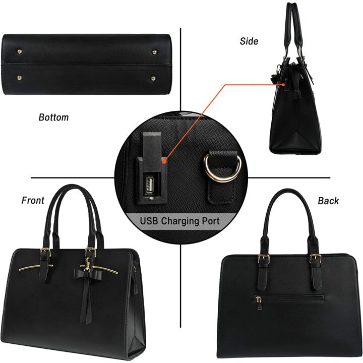 Chic 14 Inch Laptop Bag Set with USB Port - Black