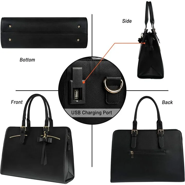 Chic 14 Inch Laptop Bag Set with USB Port - Black