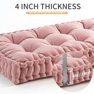 ROIPXM Custom Bench Cushion, Tufted Bench Cushions for Indoor Furniture, Window Seat Cushions Indoor, Velvet Bay Window Cushion, French Floor Cushions with Handle, 4 Inch Thick, 30+ Colors