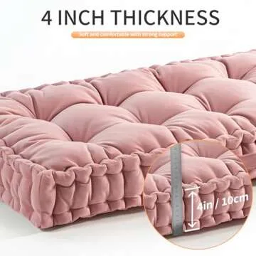 ROIPXM Custom Bench Cushion, Tufted Bench Cushions for Indoor Furniture, Window Seat Cushions Indoor, Velvet Bay Window Cushion, French Floor Cushions with Handle, 4 Inch Thick, 30+ Colors