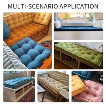 ROIPXM Custom Bench Cushion, Tufted Bench Cushions for Indoor Furniture, Window Seat Cushions Indoor, Velvet Bay Window Cushion, French Floor Cushions with Handle, 4 Inch Thick, 30+ Colors