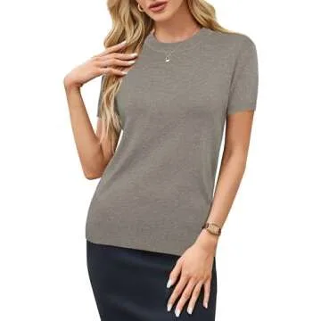 Arach&Cloz Womens Summer Tops 2024 Short Sleeve Pullover Sweaters Crew Neck Business Casual Tops Tre...