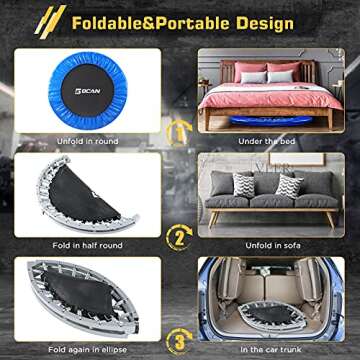BCAN 38" Foldable Mini Trampoline Fitness Trampoline with Safety Pad,Rebounder Exercise Trampoline for Adults Indoor/Garden Workout,Max Load 300lbs