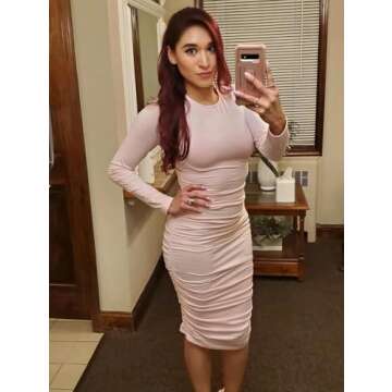 Elegant Bodycon Midi Dress With Long Sleeves For Women