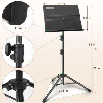 Portable Folding Music Stand for Sheet Music and More