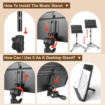 Portable Folding Music Stand for Sheet Music and More