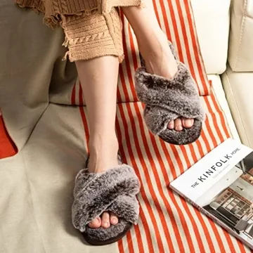 Cozyfurry Women’s Stylish Cross Band Slippers