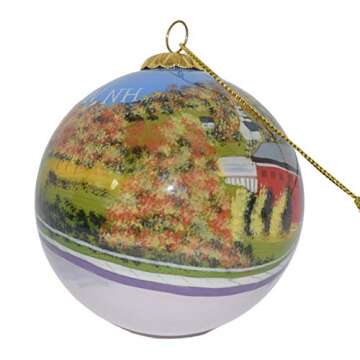 Blown Glass Christmas Ornament | Covered Bridge Jackson, New Hampshire | Hand Painted Inside | Origi...
