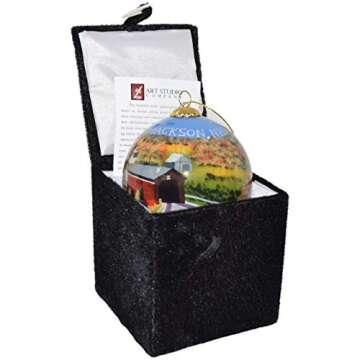 Blown Glass Christmas Ornament | Covered Bridge Jackson, New Hampshire | Hand Painted Inside | Original Art | Includes Gift Box