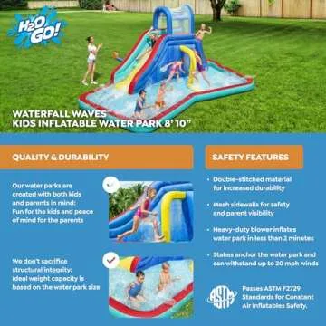 Bestway H2OGO! Waterfall Waves Mega Water Park | Inflatable Slide and Pool Fits Up to 6 Children