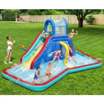 Bestway H2OGO! Waterfall Waves Mega Water Park | Inflatable Slide and Pool Fits Up to 6 Children