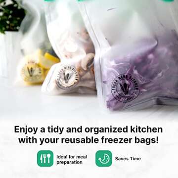 Reusable Snack Bags, Extra Thick, Gallon Size Freezer Bags, Food Storage Bags with Airtight Zipper S...