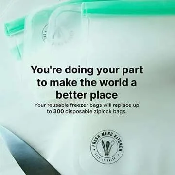 Reusable Snack Bags, Extra Thick, Gallon Size Freezer Bags, Food Storage Bags with Airtight Zipper Seal, Transparent, Ideal for Fridge and Kitchen Storage, Pack of 3 - Fresh Menu Kitchen