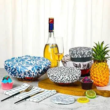 10 Pieces Reusable Bowl Covers Woven Elastic Food Storage Covers Fabric Reusable Elastic Cloth for Kitchen Bowls Storage Container, 4 to 12 Inch