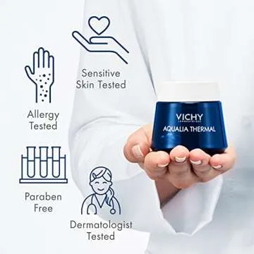 Vichy Aqualia Thermal Spa Face Night Cream and Overnight Mask with Hyaluronic Acid, Moisturizer for Face and Neck, Moisturizing Night Time Anti Wrinkle Cream, Light Scent, Paraben Free