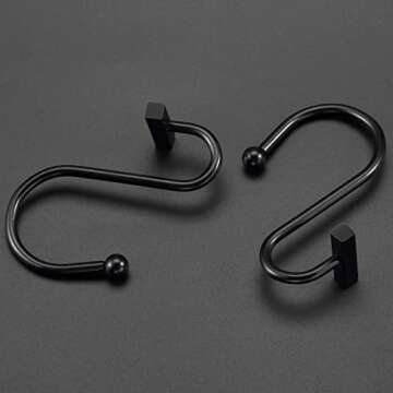 Black Shower Curtain Hooks, Rust Proof Shower Curtain Rings for Bathroom, CHICTIE Modern Metal Decorative Shower Hooks Hangers for Shower Curtain Rod, Square T Bar Shape Set of 12