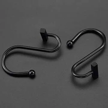 Black Shower Curtain Hooks, Rust Proof Shower Curtain Rings for Bathroom, CHICTIE Modern Metal Decorative Shower Hooks Hangers for Shower Curtain Rod, Square T Bar Shape Set of 12