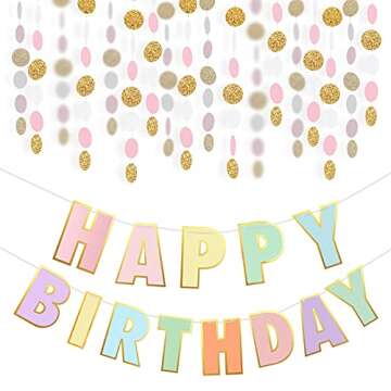 Pre-Strung Happy Birthday Banner and Decorations-Girls Toddler Birthday Decorations-Happy Birthday Banner and Dot Garland Pastel Colors