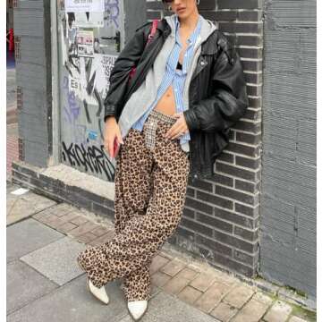 Leopard Print Pants for Women Animal Cheetah Print Pajama Pj Pants Y2k Wide Leg Going Out Pants Bott...