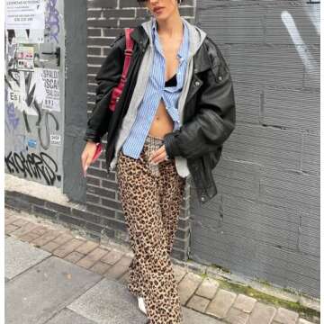 Leopard Print Pants for Women Animal Cheetah Print Pajama Pj Pants Y2k Wide Leg Going Out Pants Bottoms Streetwear