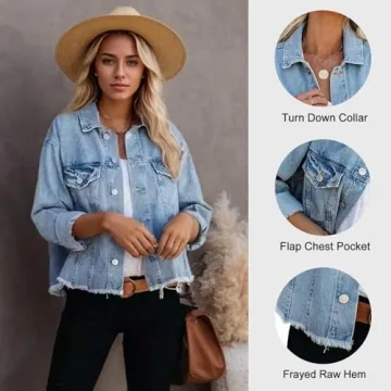 Stylish LONGBIDA Cropped Frayed Denim Jacket
