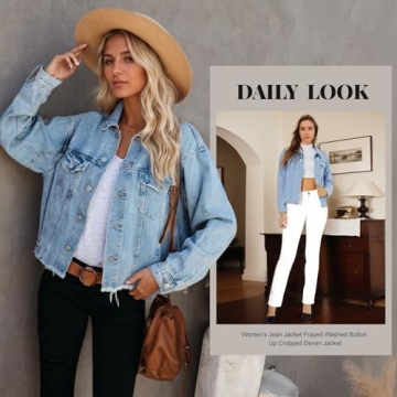 Stylish LONGBIDA Cropped Frayed Denim Jacket