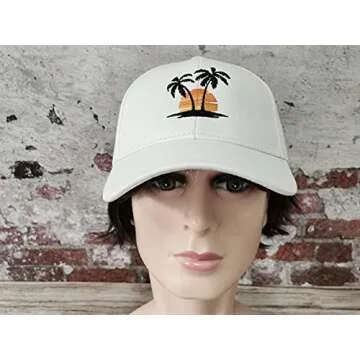 Hepandy Palm Tree Embroidered Baseball Cap for Women Men Girl, Summer Beaches Outdoor White Trucker Hats Adjustable Snapback Golf Dad Hats