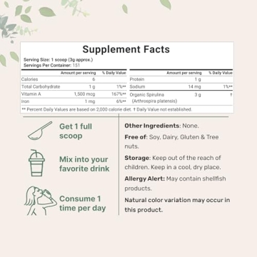 Organic Spirulina Powder for Nutritional Boost 16 Ounces