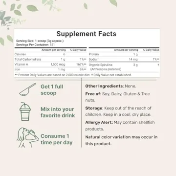 Organic Spirulina Powder for Nutritional Boost 16 Ounces