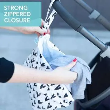 Bumkins Waterproof Wet Dry Bag for Baby, Travel, Swim Suit, Cloth Diapers, Pump Parts, Pool, Gym Clothes, Toiletry, Strap to Stroller, Daycare, Zip Reusable Bag, Wetdry Packing Pouch, Black Hearts