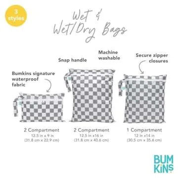 Bumkins Waterproof Wet Dry Bag for Baby, Travel, Swim Suit, Cloth Diapers, Pump Parts, Pool, Gym Clothes, Toiletry, Strap to Stroller, Daycare, Zip Reusable Bag, Wetdry Packing Pouch, Black Hearts