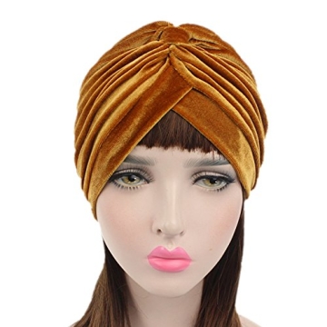 Velvet Chemo Turban Hat with Ruffle Design for Women
