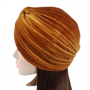 Velvet Chemo Turban Hat with Ruffle Design for Women