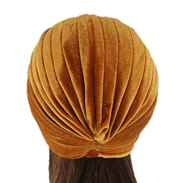 Velvet Chemo Turban Hat with Ruffle Design for Women