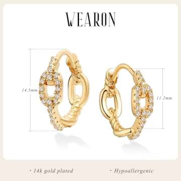 WEARON 14K Gold Plated Huggie Earrings for Women Personality Simplicity Hoop Earrings Hypoallergenic Designer Ear Rings Fashion Jewelry Gift (Small Dangle)