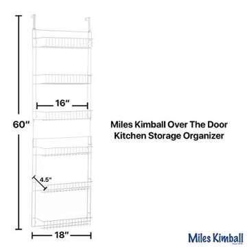 Miles Kimball Over The Door Kitchen Storage Organizer, White Vinyl-Coated Metal Wire - Measures 18 3/4" Wide x 52" High